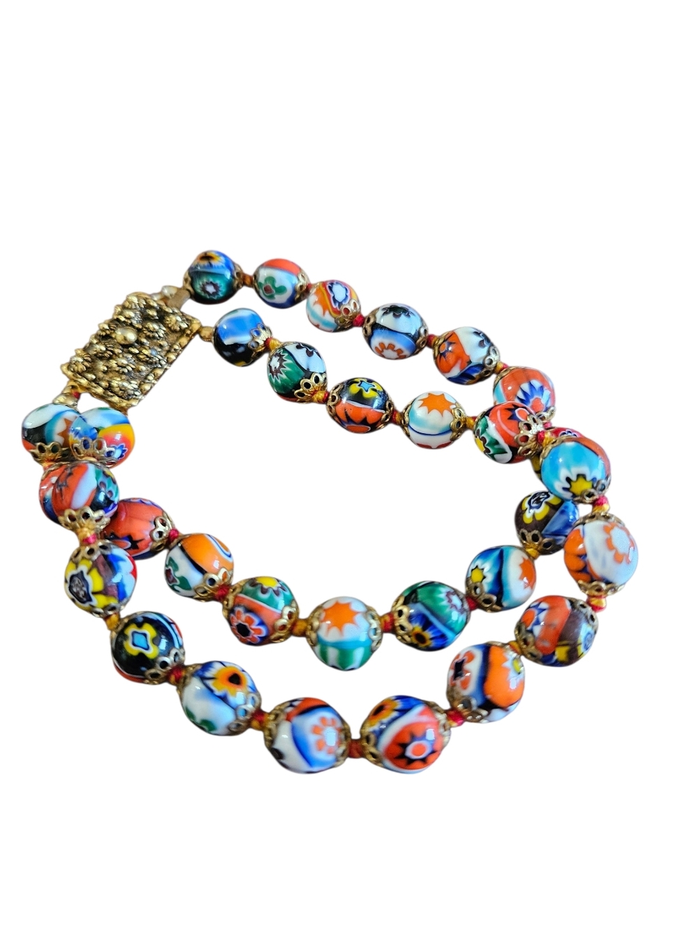 Vintage Murano Millefiori Glass Bead Bracelet Double Strand